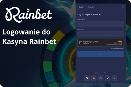 Ekran logowania do kasyna Rainbet z formularzem wprowadzania loginu i hasła