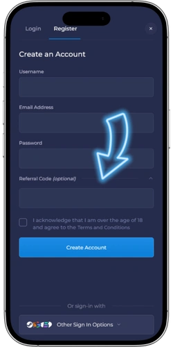 Rainbet pole Referral Code wpisywanie kodu promocyjnego