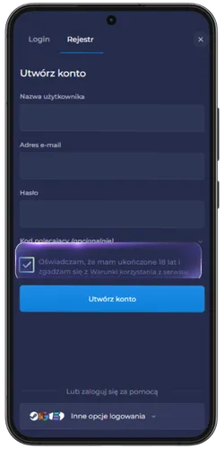 Ukryte hasło (gwiazdki) w formularzu rejestracji Rainbet - zabezpieczenie danych logowania