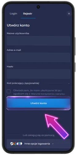 Pole checkbox do potwierdzenia wieku 18+ i akceptacji regulaminu przed utworzeniem konta Rainbet
